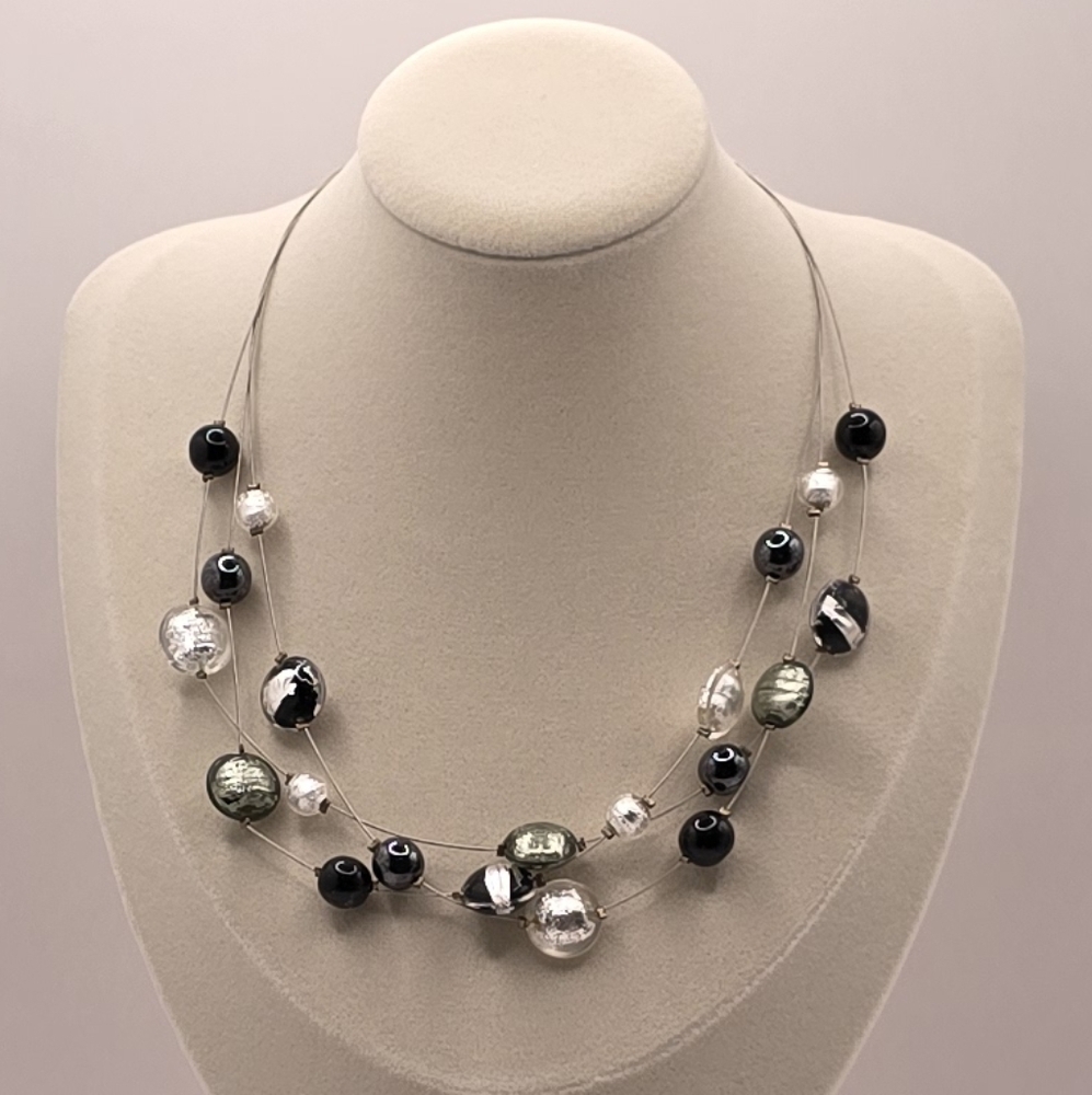 Chic Black and Silver Multi-Strand Necklace